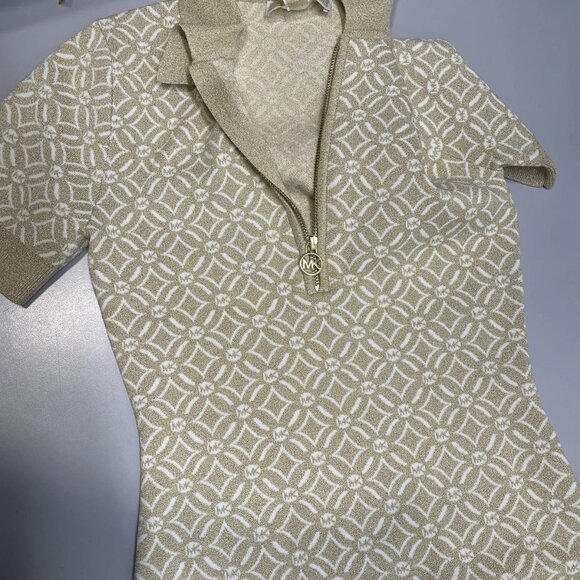 Michael Kors Women’s Short-Sleeve Zip Collar Dress – Gold – Size XS - Picture 8 of 9